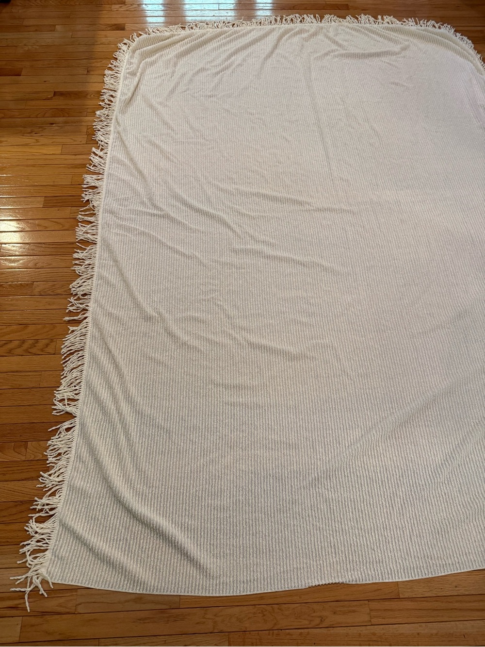 VTG Cotton Cream Textured Ribbed Fringe Bed Coverlet Twin Cottage Shabby Chic - Picture 6 of 10
